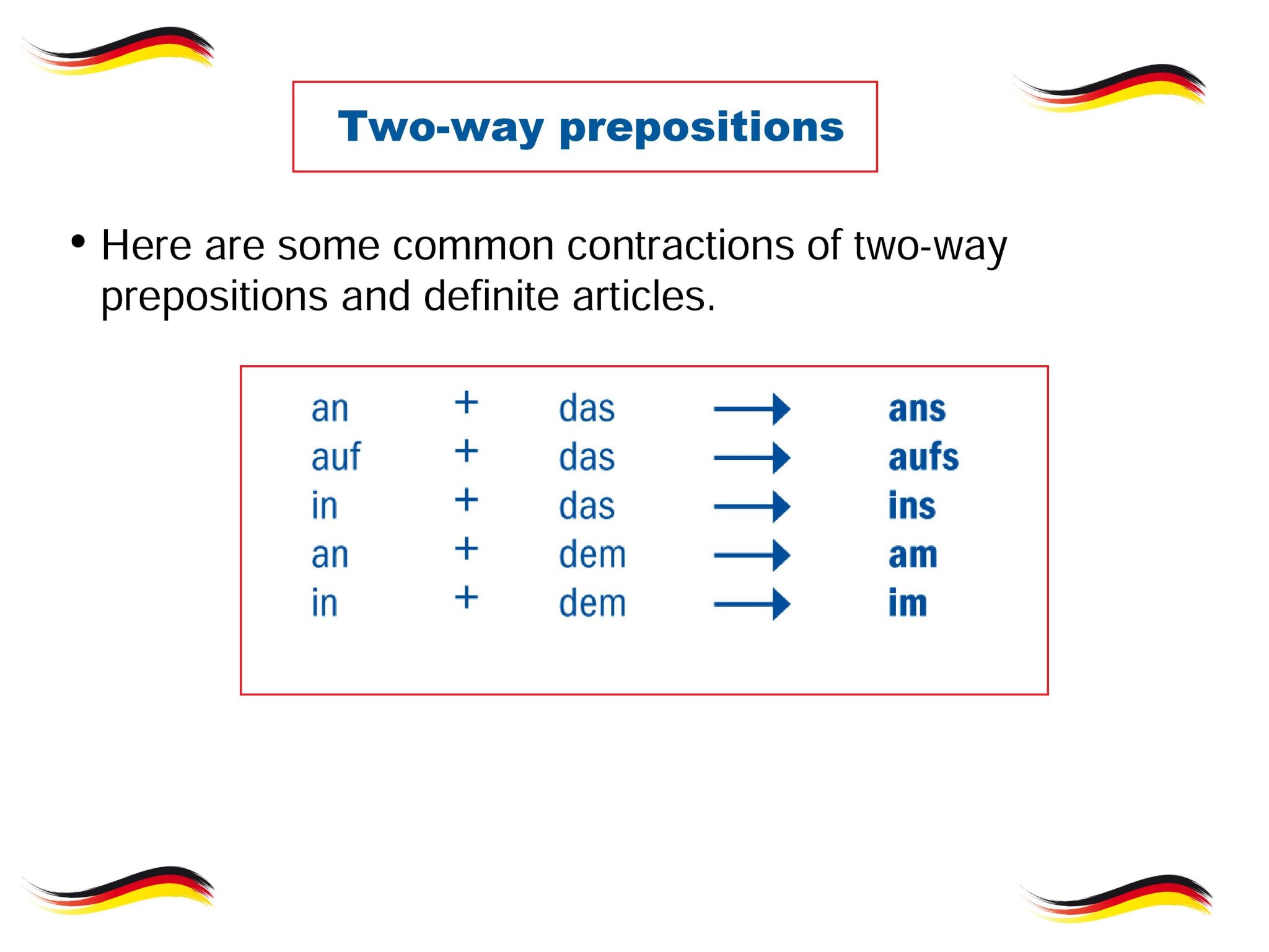 Two Way Prepositions German